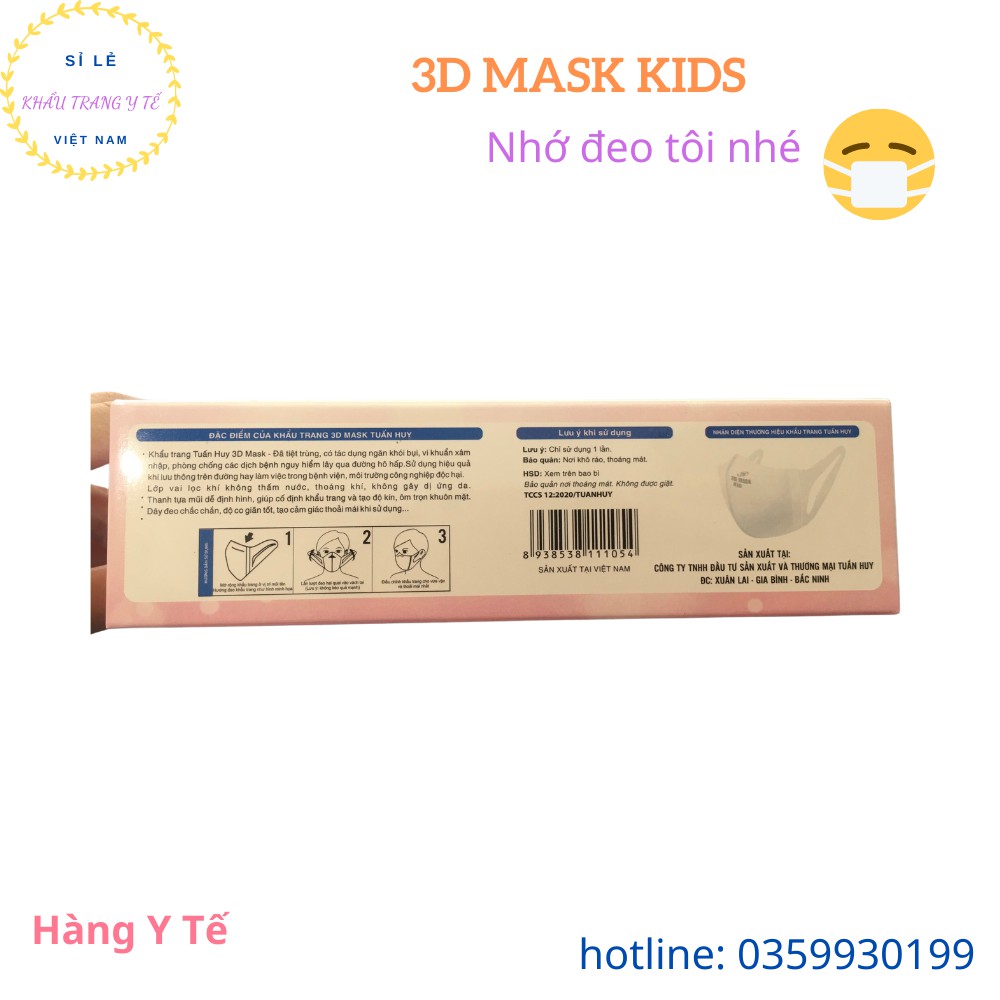 [Tuấn Huy] Khẩu Trang Y Tế Khẩu Trang Kháng Khuẩn 3D Mask Kids Hộp 50 Chiếc Có Hình