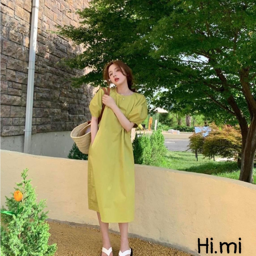 Đầm dài maxi dáng rộng suông tay dơi màu cốm siêu xinh mặc thoải mái, bầu bì diện vô tư | BigBuy360 - bigbuy360.vn