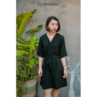 Đầm cổ đắp chéo 2 màu đen/hồng