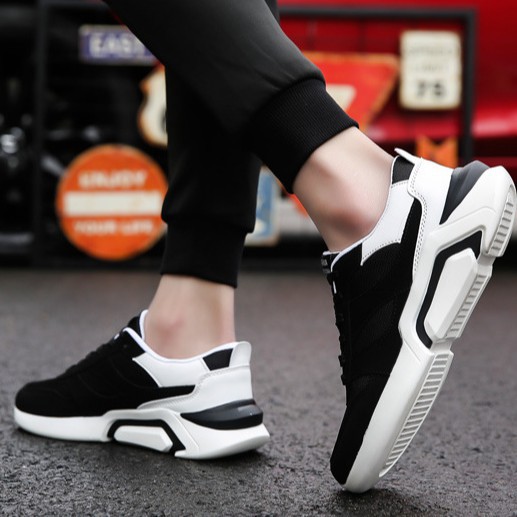 GiàyThể Thao  Nam Giày Sneaker  phối 2 mầu trắng đen phong cách trẻ 2020 cao 5cm hd93