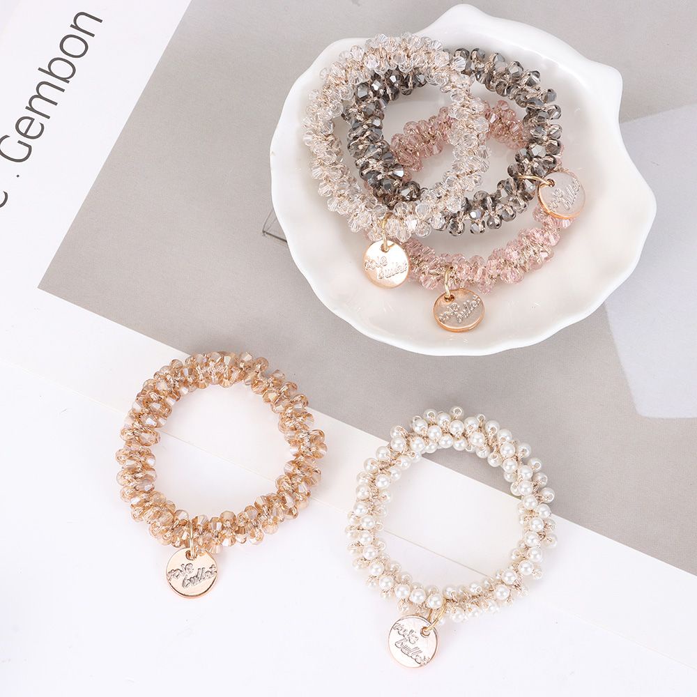 Dây Cột Tóc Co Giãn Đính Hạt Ngọc Trai Nhiều Màu Sắc Cho Nữ