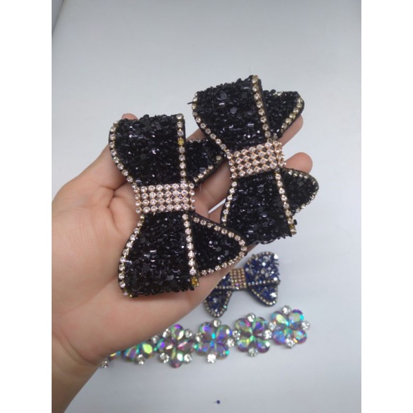 Set 2 phụ kiện nơ hoa đính đá trang trí giày handmade