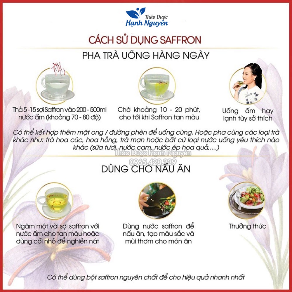 Saffron Bahraman (Nhụy hoa nghệ tây hàng chuẩn, hỗ trợ mất ngủ, dưỡng nhan) - Thảo Dược Hạnh Nguyên