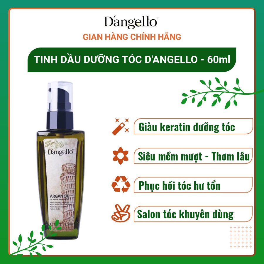 Xịt Dưỡng Tóc Keratin D'Angello Argan Oil 60ml Chuẩn Salon, Tinh Dầu Dưỡng Tóc Siêu Mềm Mượt Phục Hồi Tóc Hư Tổn