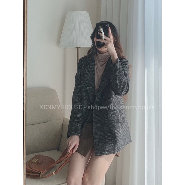 Áo blazer dạ kẻ 2 lớp [ HÌNH THẬT]