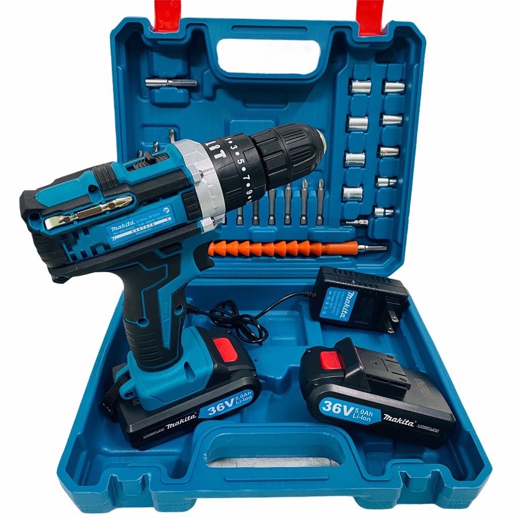 Máy khoan pin MAKITA, khoan pin Makita 3 chức năng khoan gỗ,khoan sắt, bắn vít - Tặng kèm phụ kiện 24 chi tiết