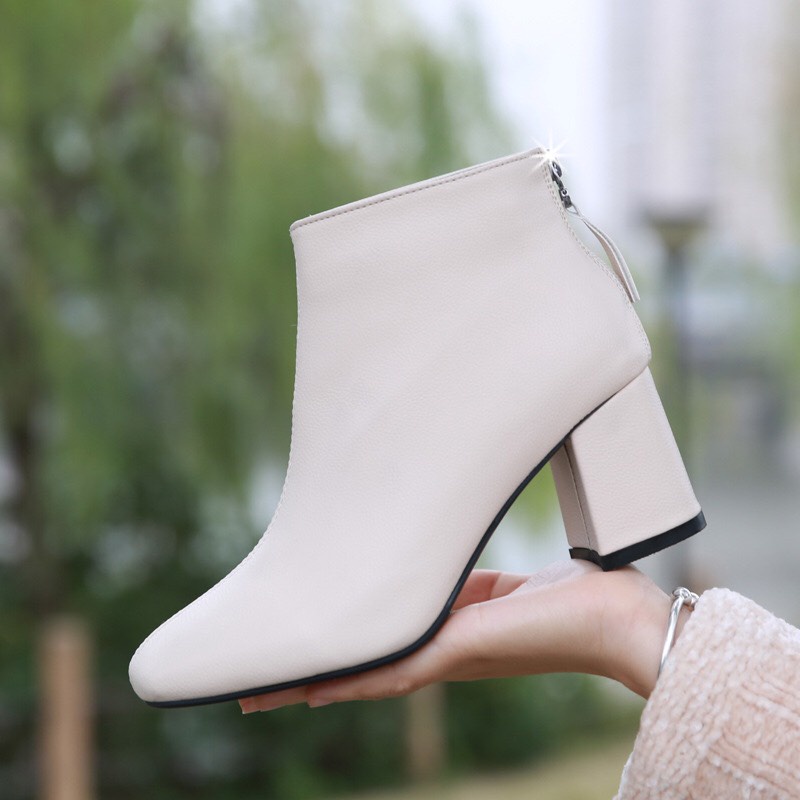 Giày Bốt nữ công sở da lì kéo khóa sau bên trong có lót nỉ gót cao 5 phân | BigBuy360 - bigbuy360.vn