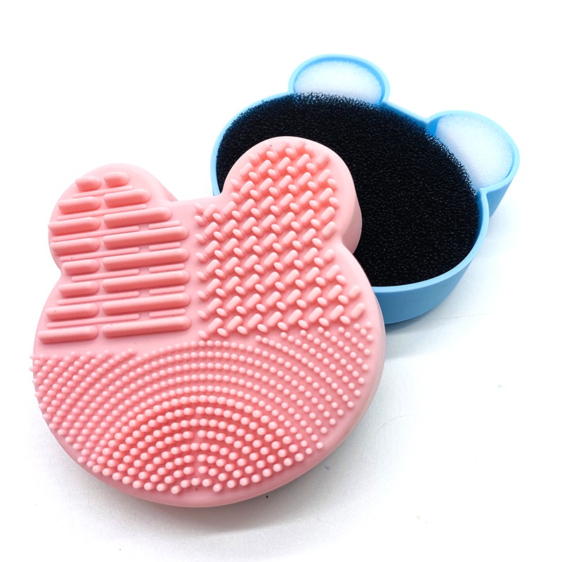 Hộp chà rửa vệ sinh cọ trang điểm nhanh khô hình chuột Mickey/hình trái tim bằng silicon