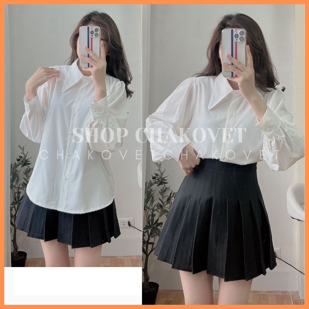 Áo sơ mi trắng nữ tay dài A8147, kiểu áo nữ thời trang hàn quốc mặc đẹp cá tính tôn dáng mặc đi làm đi học freesize&lt;55kg