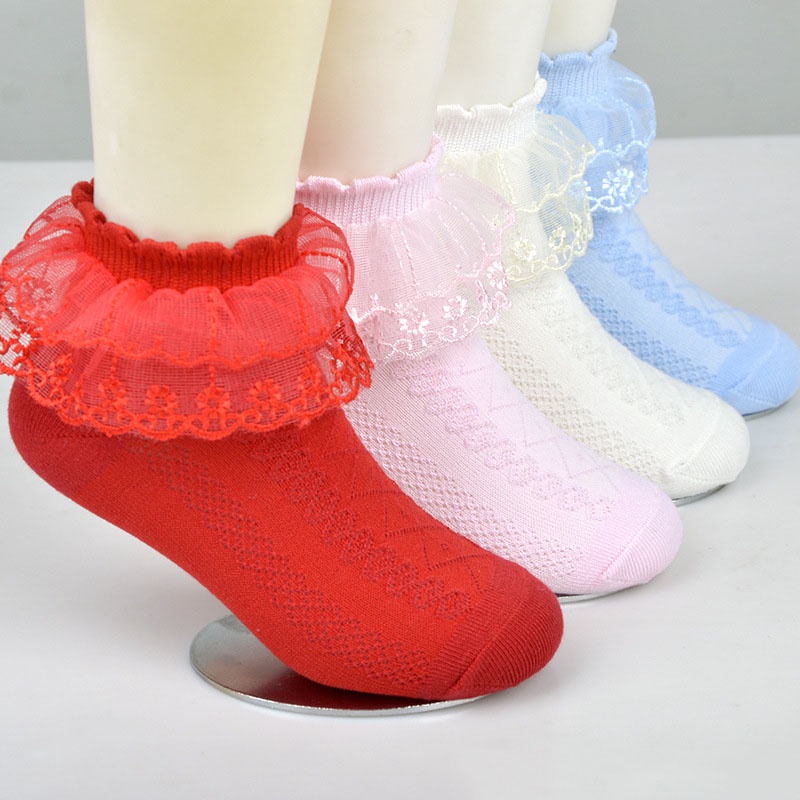 Vớ Cotton Mỏng Phối Ren Dáng Ngắn Dành Cho Bé Gái 1-3 Tuổi