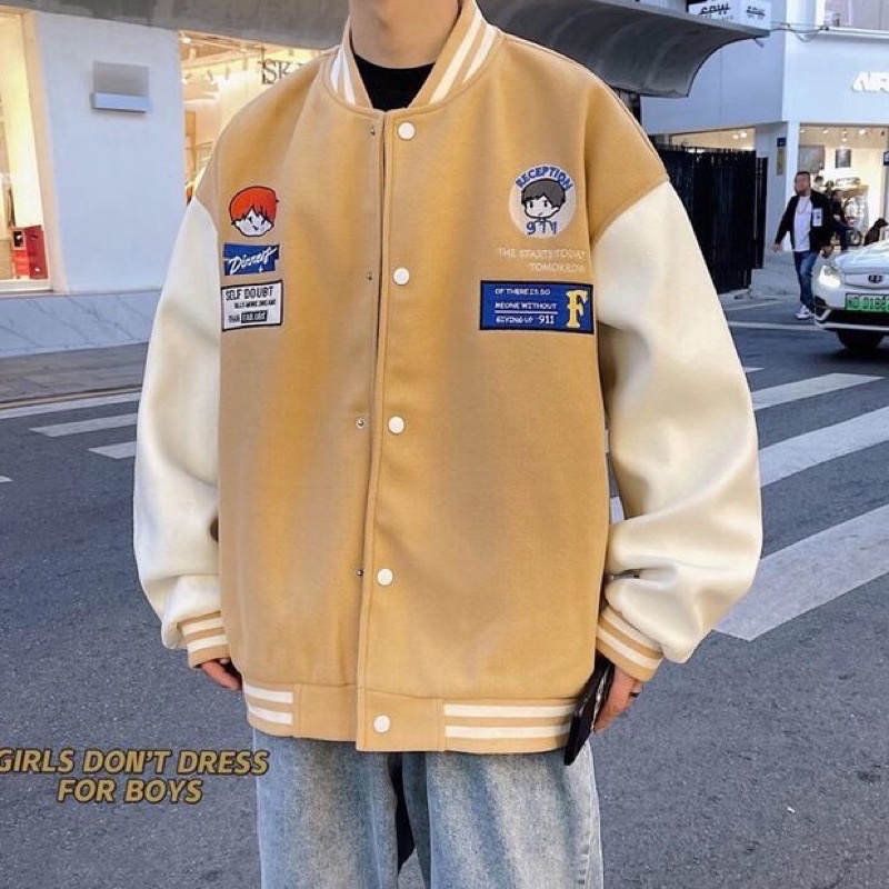 Áo khoác bomber unisex form rộng, Áo khoác nỉ bông ngoại cao cấp