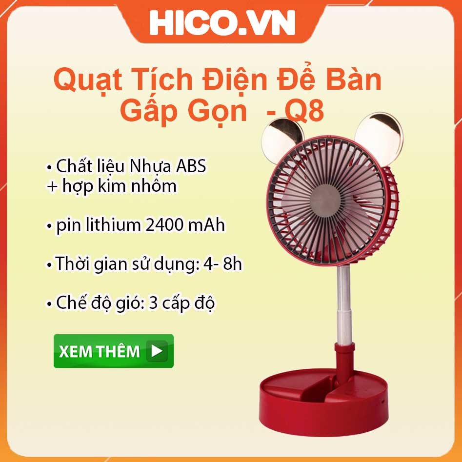 Quạt Tích Điện Để Bàn Gấp Gọn 3 Chế Độ Gió PIN 2400mah Lan Tỏa Mùi Hương