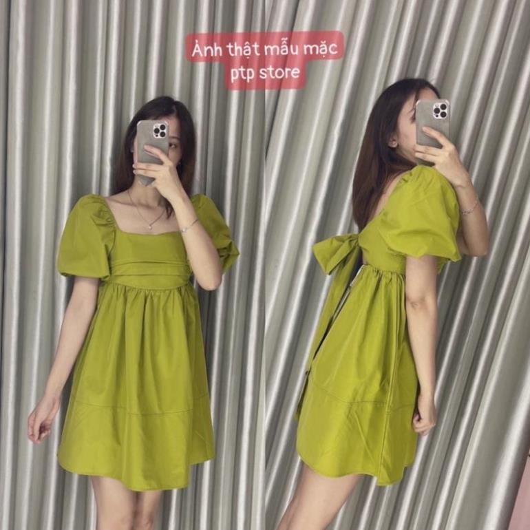 Váy  Babydoll Thô Nơ Sau Tay Phồng 5 Màu Siêu Xinh Có Ảnh Thật Kèm Video sang chảnh