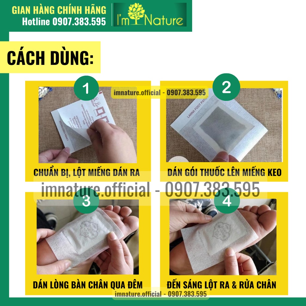 10 Miếng Dán Thải Độc Chân Thái Lan Lanna Foot Patch - Thải Độc Lòng Bàn Chân Giảm Nhức Mỏi Ngủ Ngon