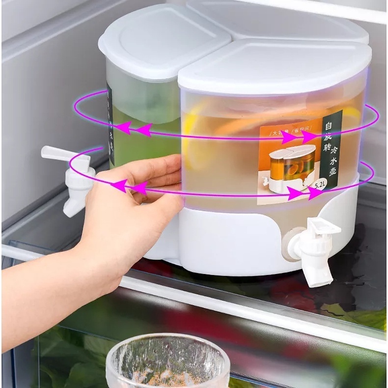 【Hàng Có Sẵn】Khay Đựng Nước Nóng/Lạnh Tủ Lạnh Ba Ngăn Sức Chứa Lớn Có Thể Xoay 5.2L Cho Tủ Lạnh
