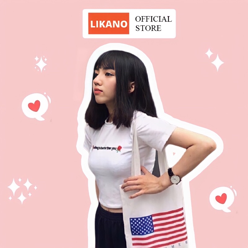 Áo croptop thun lạnh thêu hoa hồng 2 màu LIKANO CRT49