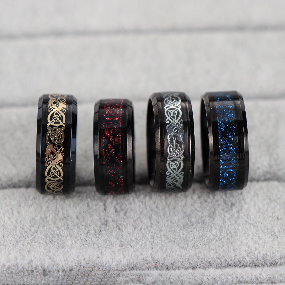 Nhẫn thép Titanium màu đen kiểu dáng đơn giản cá tính cho nam