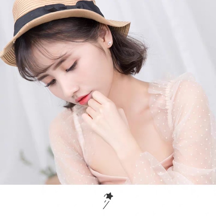 Khuyên tai cho nữ kiểu dáng thanh mảnh ngôi sao đôi 4 cánh - Bảo Ngọc Jewelry B2617