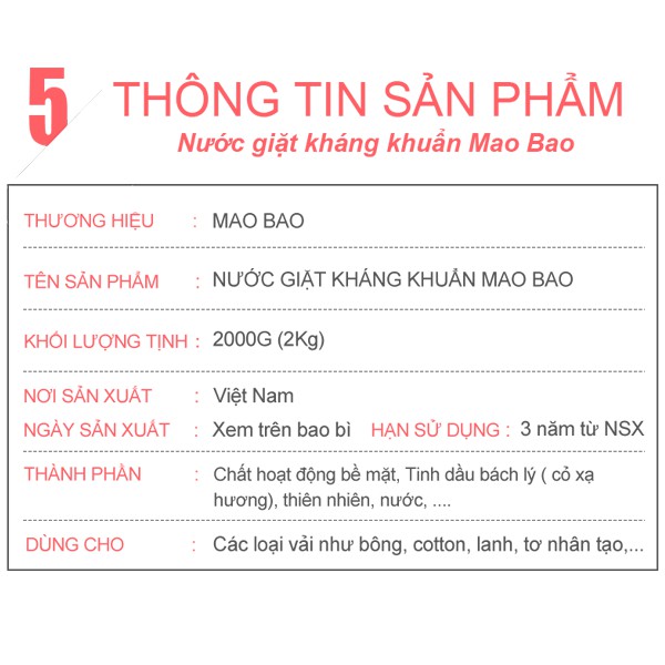 Combo 01 Nước Giặt Kháng Khuẩn Mao Bao chai 2000g + 01 Nước Giặt Cổ Áo Mao Bao chai 600ml