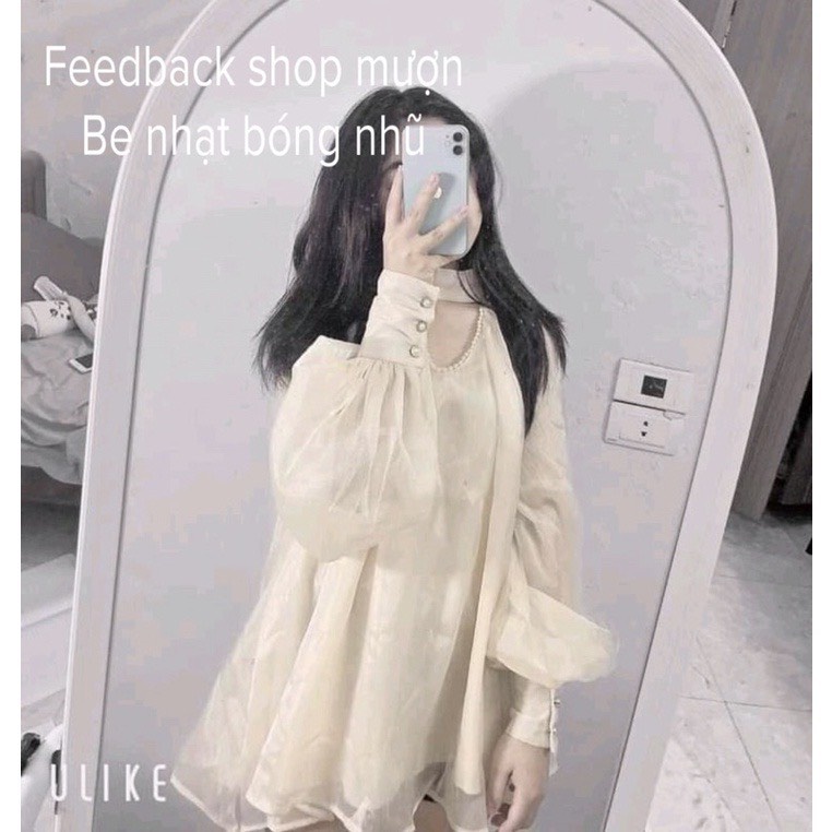 Áo babydoll bánh bèo bóng nhũ 2 lớp - Áo tiểu thư dáng xòe dài tay suông trơn, thiết kế bắt mắt ,nữ tính Ulzzang