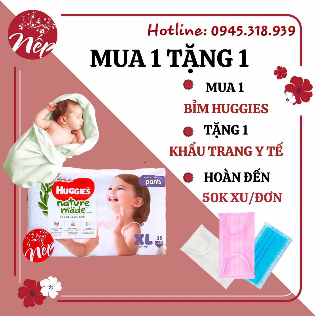 [HÀNG CHÍNH HÃNG CTY] Bỉm HUGGIES PLATINUM NATURE MADE size M58/L44/XL 38/XXL26/S82/NB60