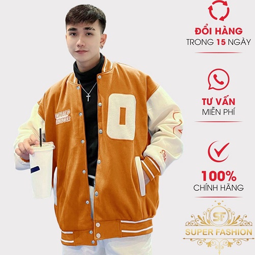 Áo Khoác Bomber Nam Nút Cài super fashion Chất Nỉ Dày IN Logo Đẹp Form Rộng Mặc Trẻ Trung