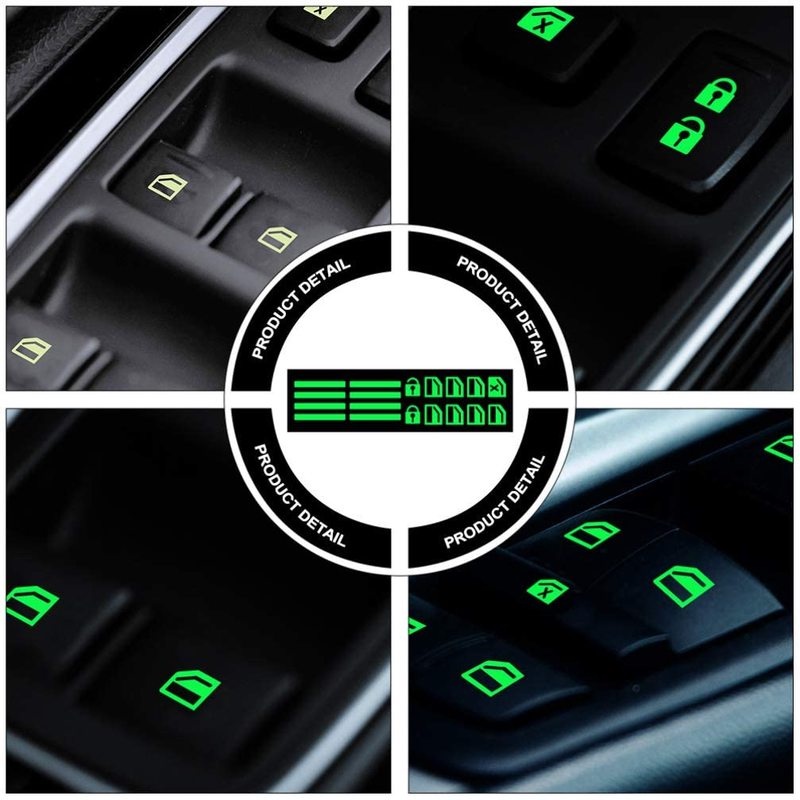 Miếng sticker dạ quang phát sáng dán công tắc điều khiển cửa sổ xe ô tô