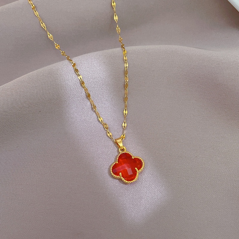 Dây chuyền nữ, vòng cổ hoa khảm đá nhân tạo, dây titan không gỉ cá tính LOZI (VCNU21)