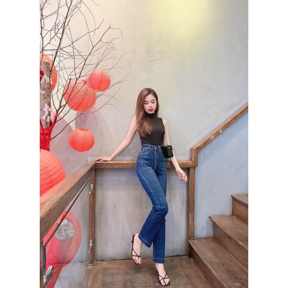 Quần jeans suông giãn gấu to #395