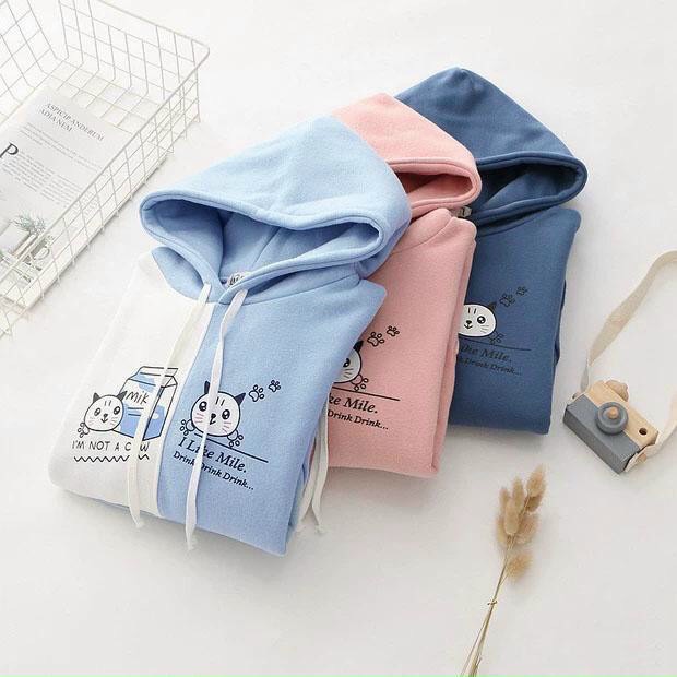 Áo khoác hoodie nữ  FREESHIP  Áo hoodie nữ in hình mèo con thích sữa