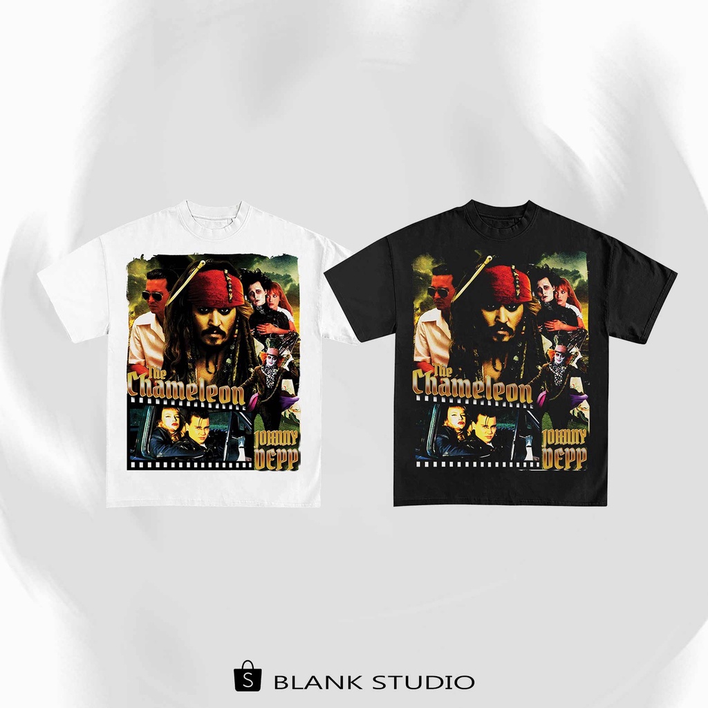 BLANK | Áo Thun Johnny Depp Tay Lỡ Unisex - Đen/Trắng Cổ Tròn