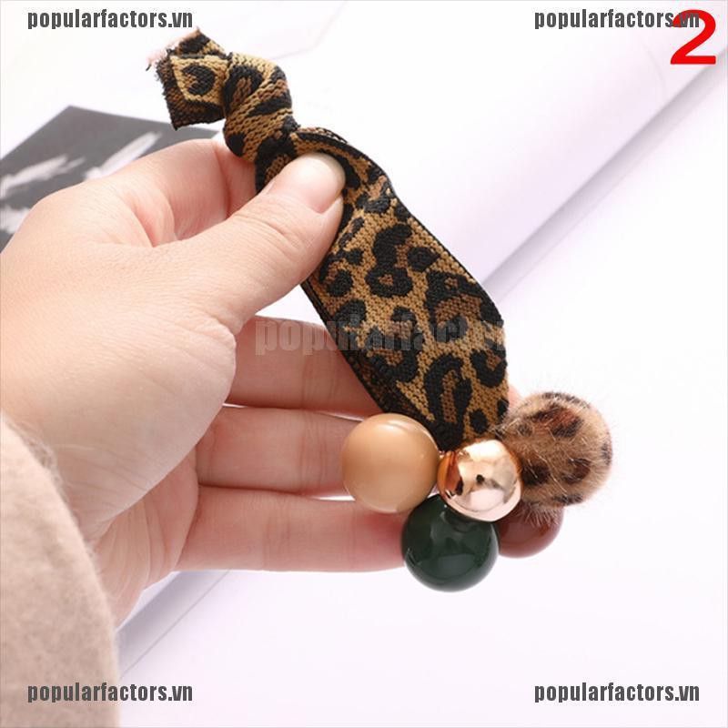 Dây Buộc Tóc Co Giãn Họa Tiết Da Báo Đính Ngọc Trai Thời Trang