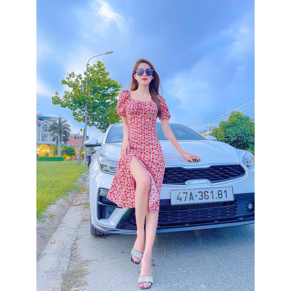 Đầm dự tiệc nữ họa tiết hoa xẻ tà kiểu sườn xám 4YOUNG FASHION V66 | BigBuy360 - bigbuy360.vn