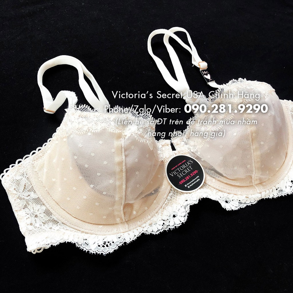 Vic USA 36B, B80 - Áo lót trắng kem (138), Dream Angels, phối ren, không mút, Lace Coco - Victoria's Secret