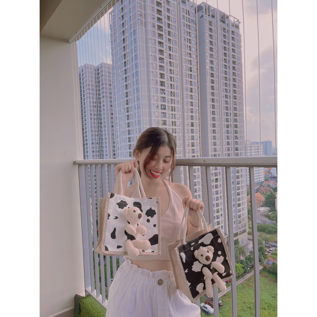 Túi cói đính gấu Teddy Bear dễ thương LittleThings