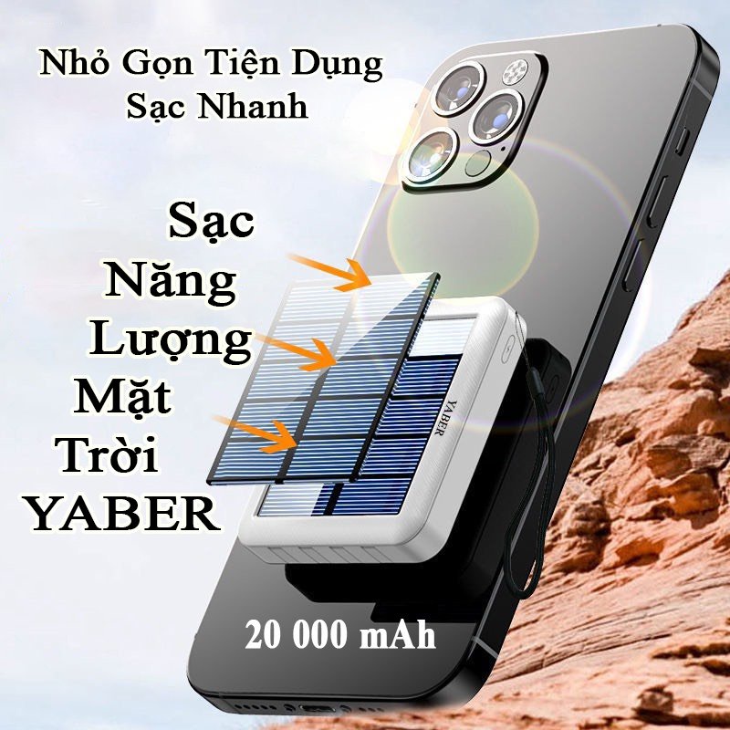 Sạc Dự Phòng Năng Lượng Mặt Trời YABER 20000mAh, Pin Sạc Dự Phòng Nhanh Mini Nhỏ Gọn [BẢO HÀNH 12 THÁNG]