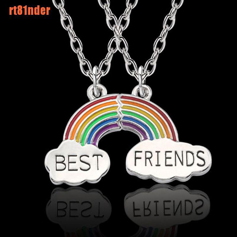 Cặp vòng cổ mặt dây hình đám mây cầu vồng chữ Best Friends thời trang cho nữ