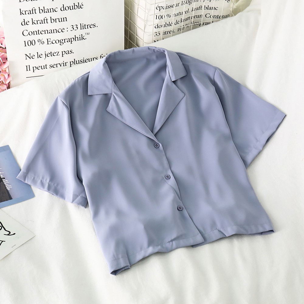 NUZIRO  Áo Sơ Mi Tay Ngắn Chất Chiffon Phong Cách Hồng Kông Ngọt Ngào