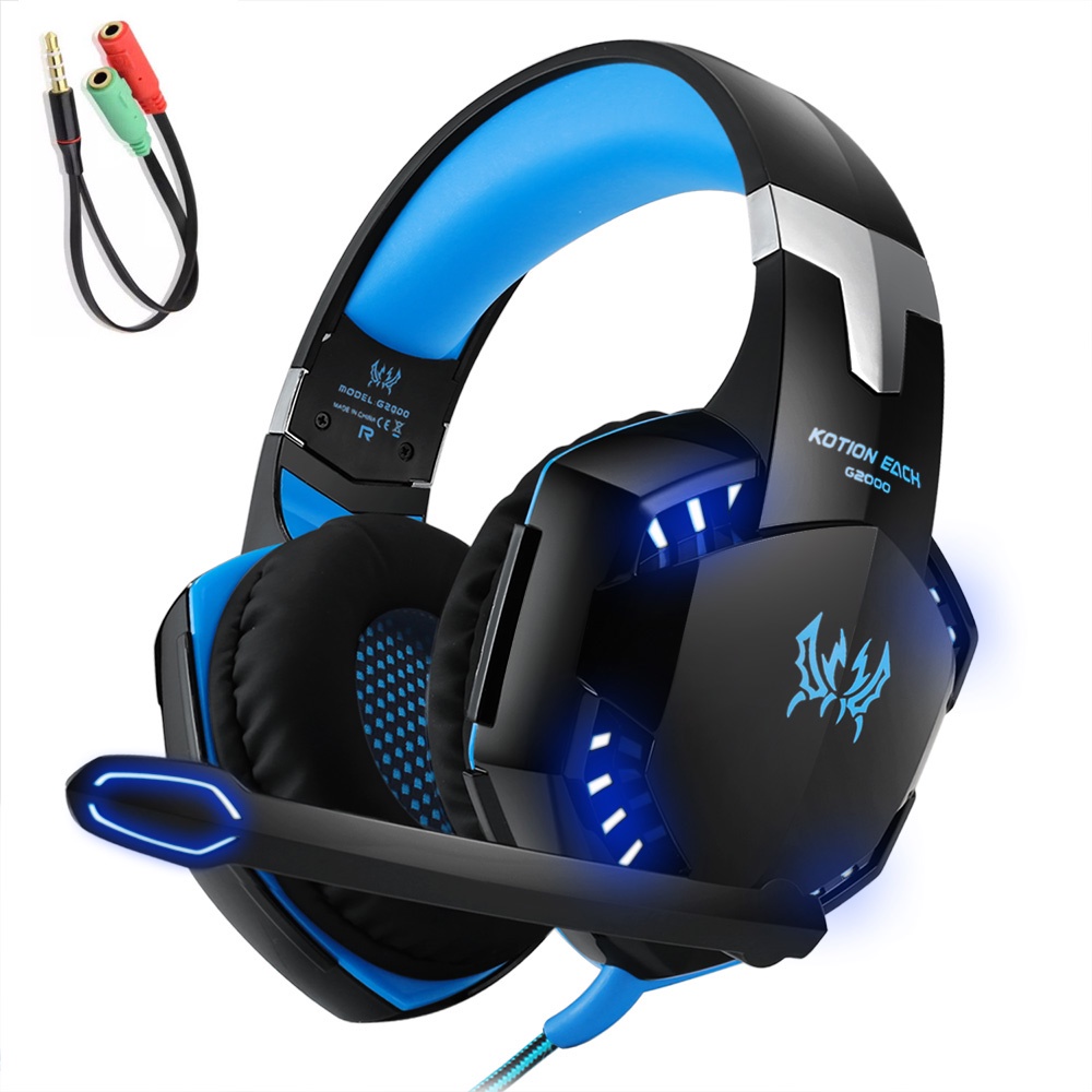Tai Nghe Chơi Game Giảm Tiếng Ồn KOTION EACH G2000 3.5mm Cho PC / Laptop / Điện Thoại Thông Minh Kèm Dây Cáp Chuyển Đổi Âm Thanh