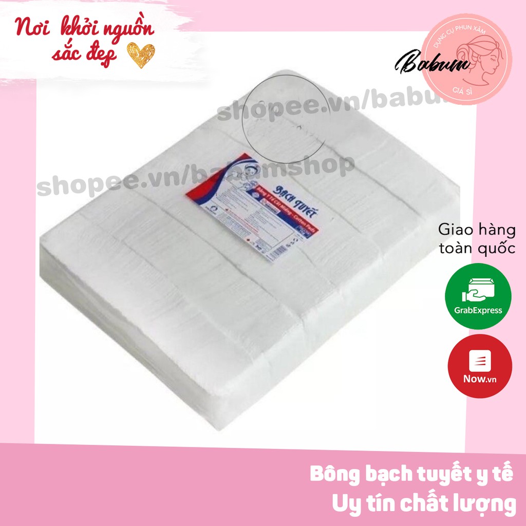 Bông bạch tuyết y tế cắt miếng, dùng để tẩy trang, lau mực trong phun xăm 500g