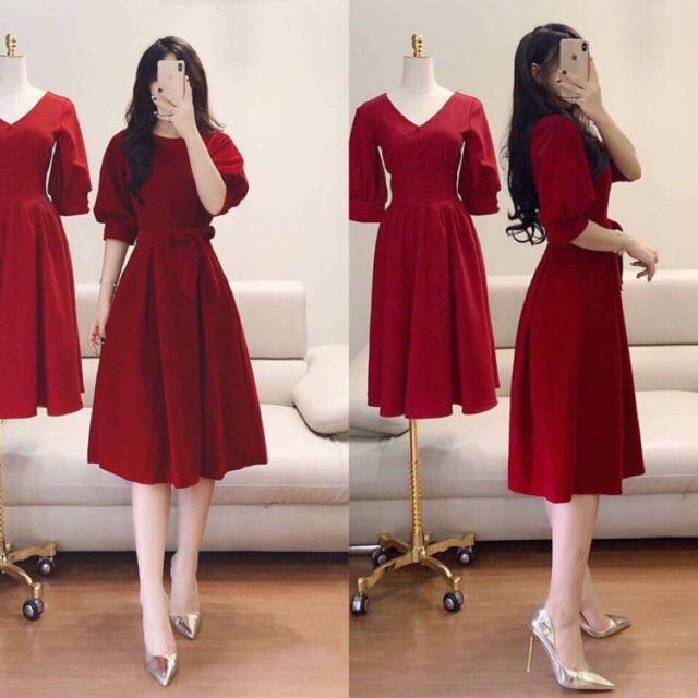 Váy nhung đỏ cho mùa lễ hội - clip test , hình thật