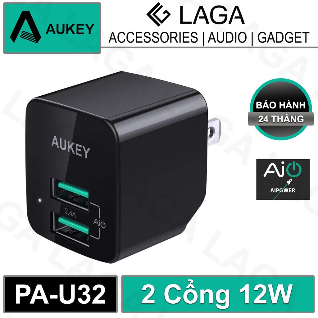 Cốc Sạc Mini Aukey 2 Cổng 12W AiPower - PA-U32