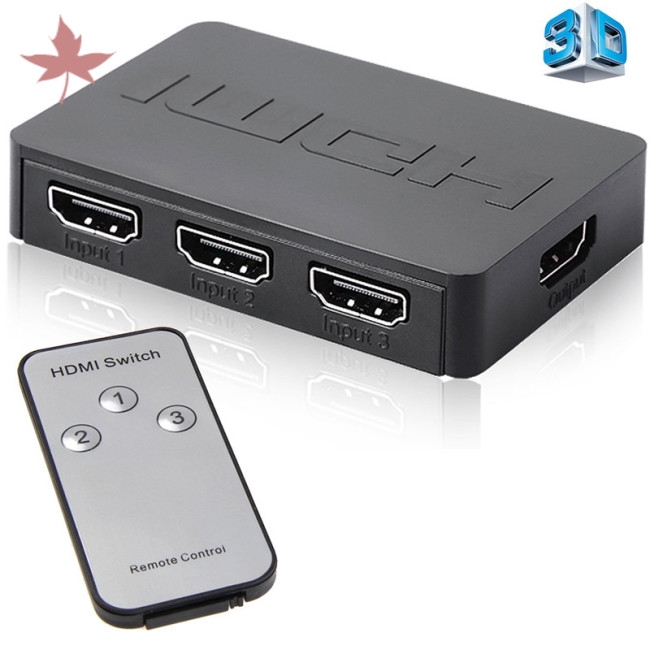 HDMI Splitter 3 Port Hub Box Auto Switch 3 In 1 Out Switcher 1080p HD with Remote Control for PS3