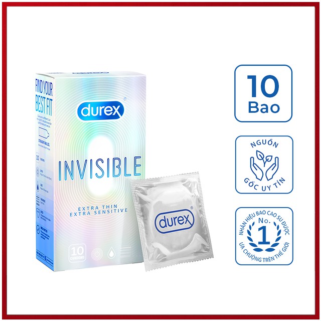 Bao Cao Su Siêu Mỏng, Siêu Bôi Trơn DUREX INVISIBLE EXTRA LUBRICANT - Hộp 10c [CHÍNH HÃNG]