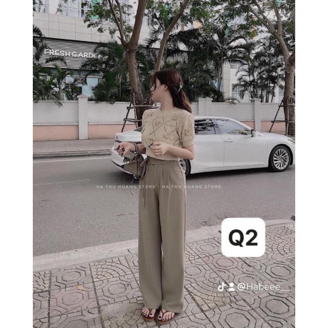 quần ống rộng nữ dây cuộc nơ bên hông vải ruby cạp khóa trước lưng cao quần dài100cm MẪU MỚI NHẤT THỊ TRƯỜNG