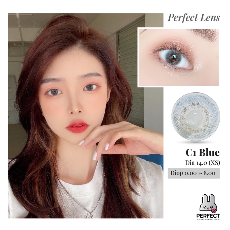 Lens ẢNH MẮT THẬT , Kính Áp Tròng C1 BLUE Có Độ Cận và Không Độ , DIA 14.0 XS , Dành Cho Mắt Nhạy Cảm Giá Sale