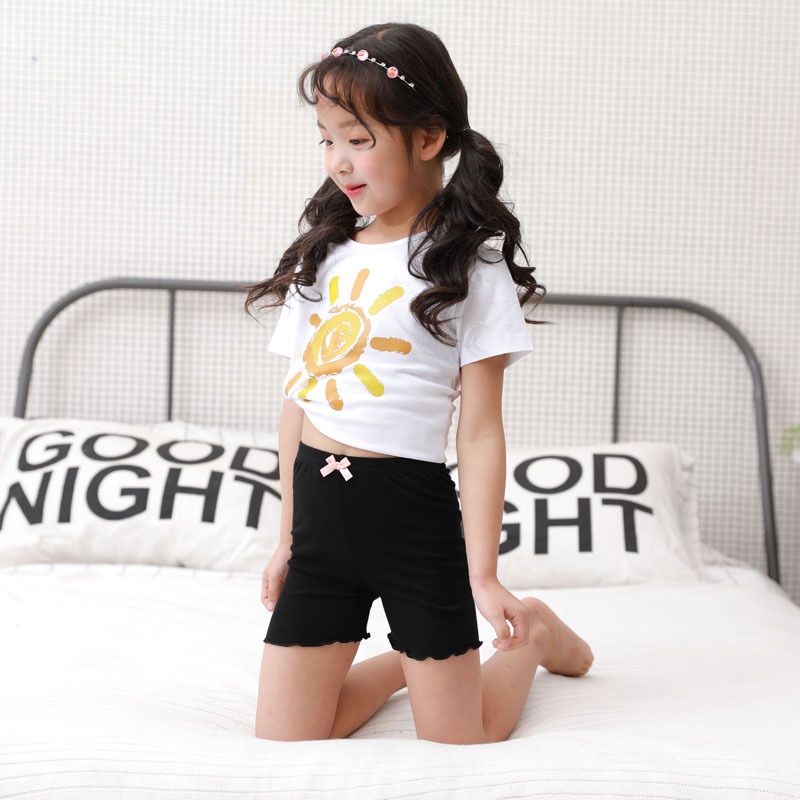 Quần Short Legging Cotton Co Giãn Màu Trơn Dành Cho Bé Gái 3-12 Tuổi