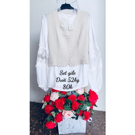 set gile mix sơ mi trắng