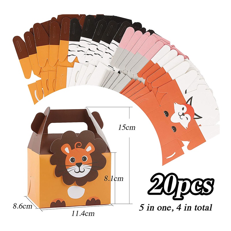 Set 20 Túi Giấy Đựng Quà Sinh Nhật 4 Kiểu Thiết Kế Chủ Đề Rừng Cây Cho Bé
