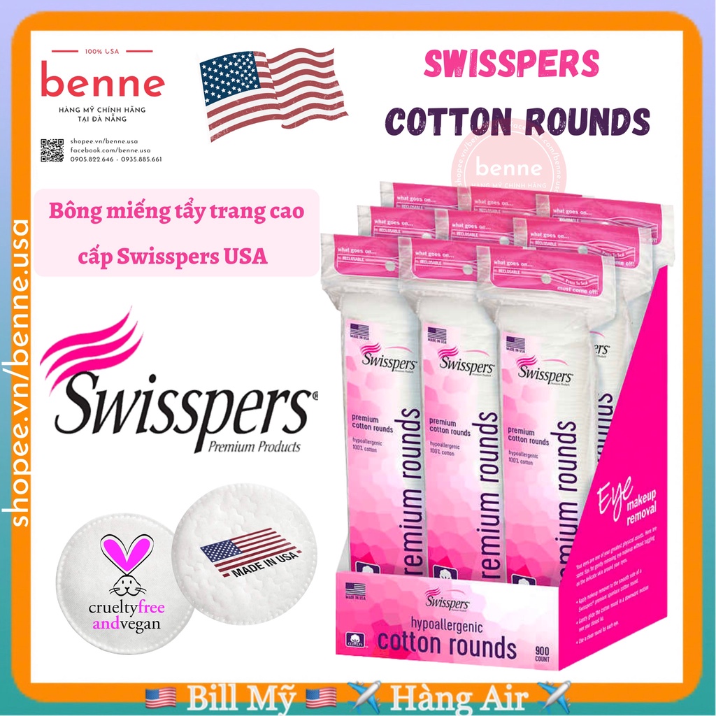 [🇺🇸 BILL MỸ] Bông tẩy trang Swisspers Premium Cotton Rounds 100 miếng của Mỹ